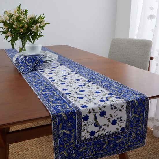 Birds on Vine Runner - Blue